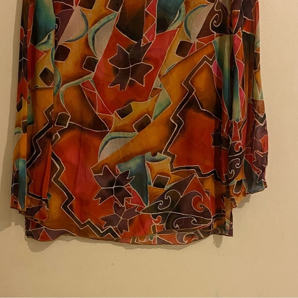 Chico’s Women’s 100% Silk Long Sleeve Sheer Blouse Artsy Size 0-XS Pullover Top - Picture 5 of 9